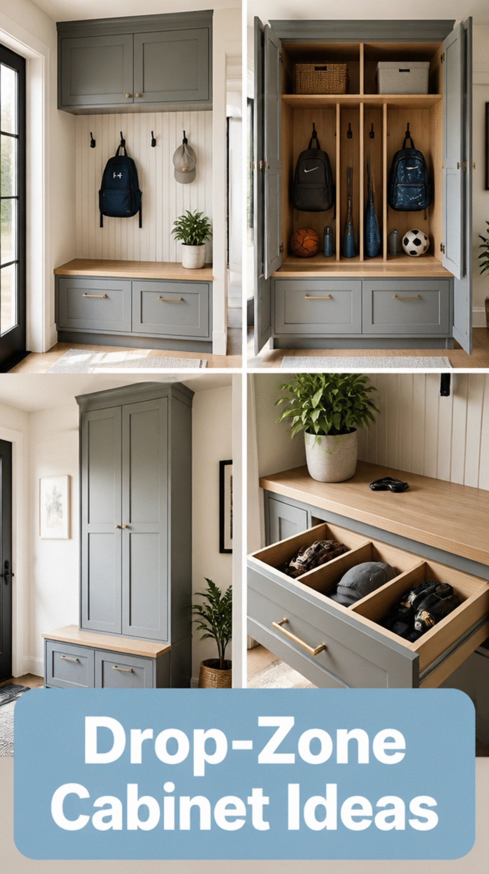 Mudroom Drop-Zone Cabinet That Hides Backpacks and Sports Gear from View