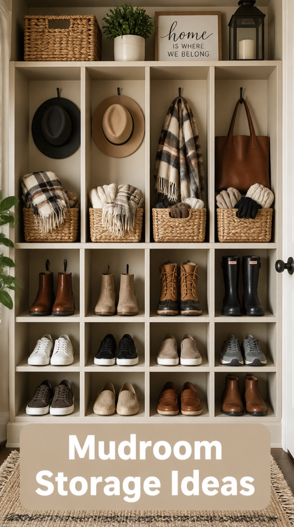 Mudroom Open Cubby Shelf for Shoes with Baskets for Scarves and Gloves