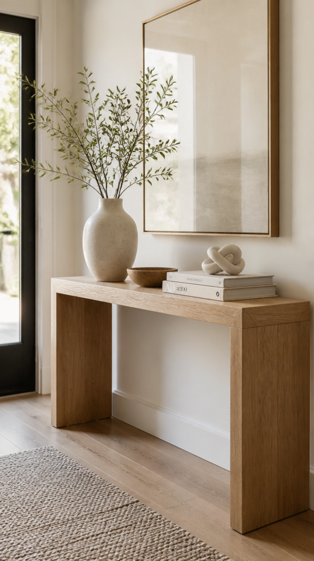 Entryway Console Table in Natural Oak with Clean Straight Lines