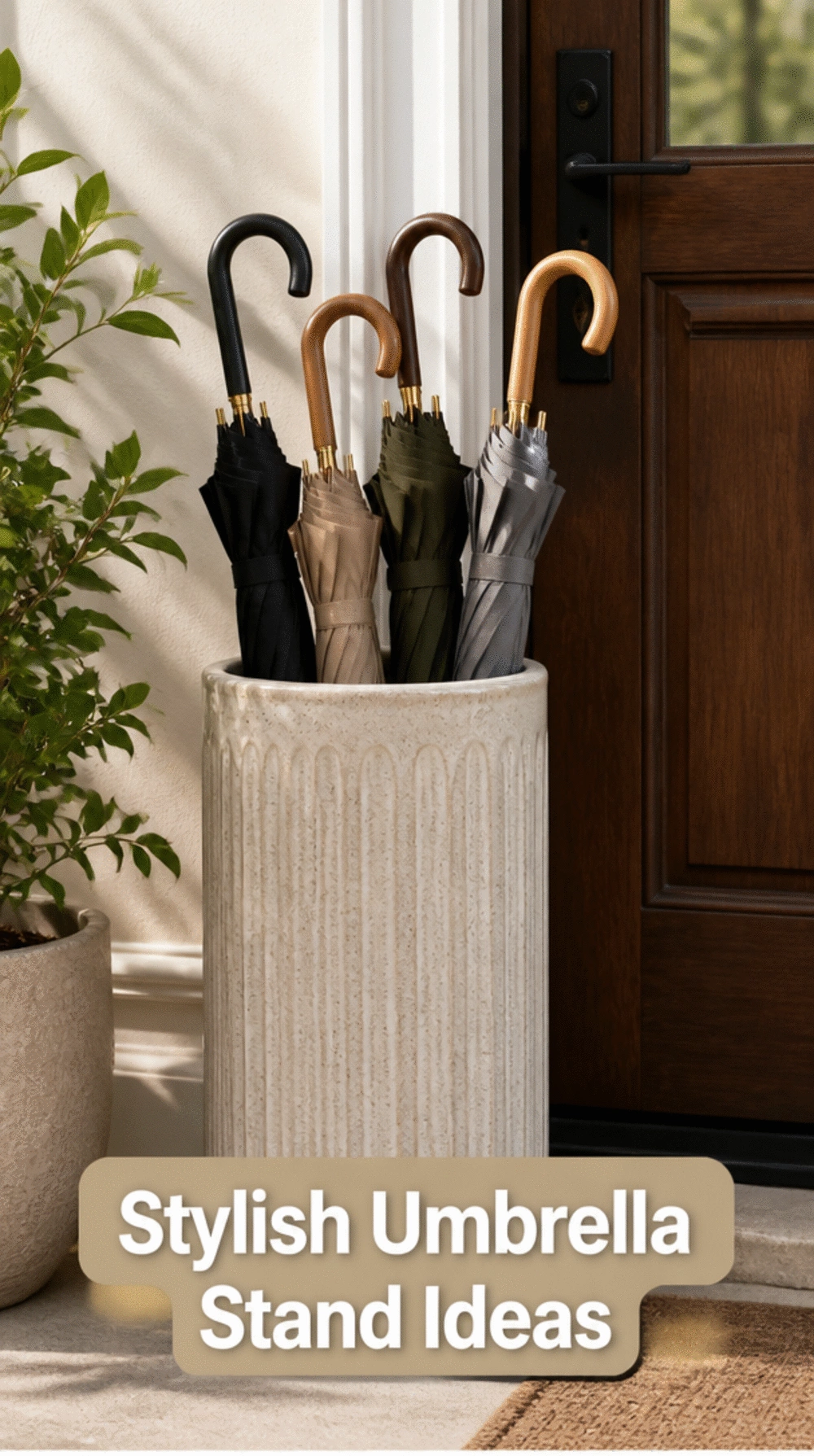 Entryway Umbrella Stand in Ceramic or Brass That Sits Beside the Front Door