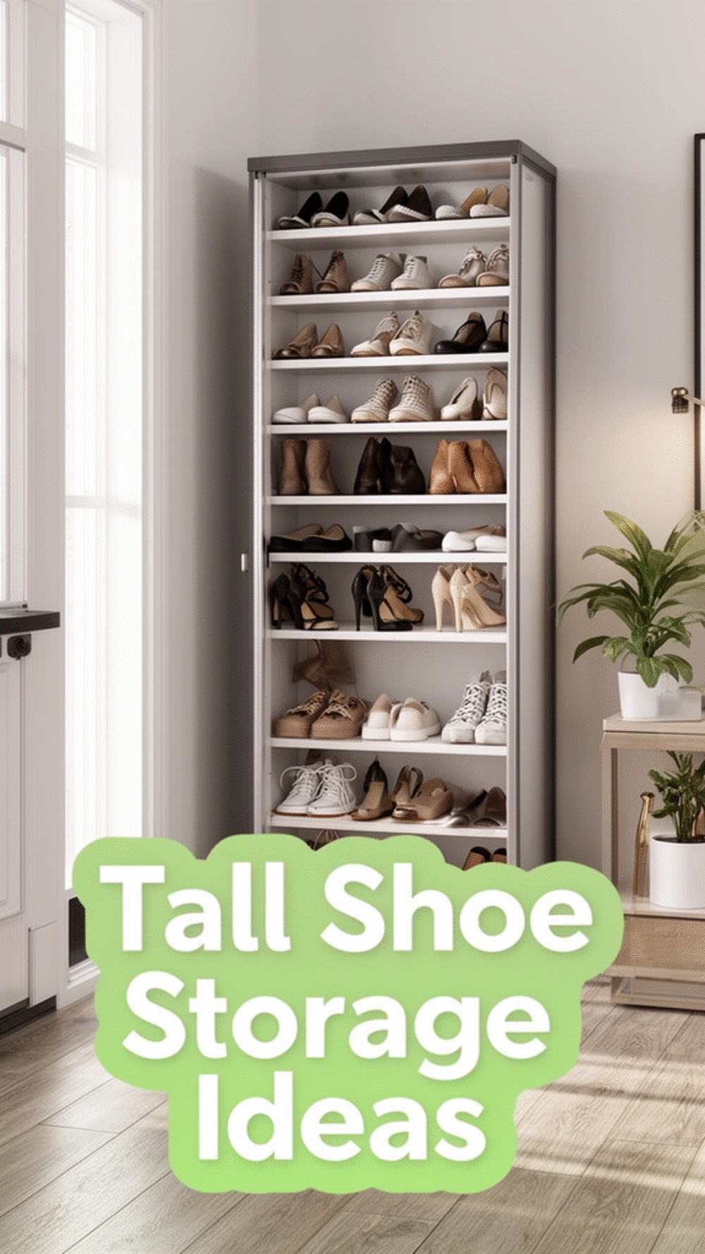 Tall Entryway Shoe Tower Cabinet That Stores Twelve Pairs Vertically