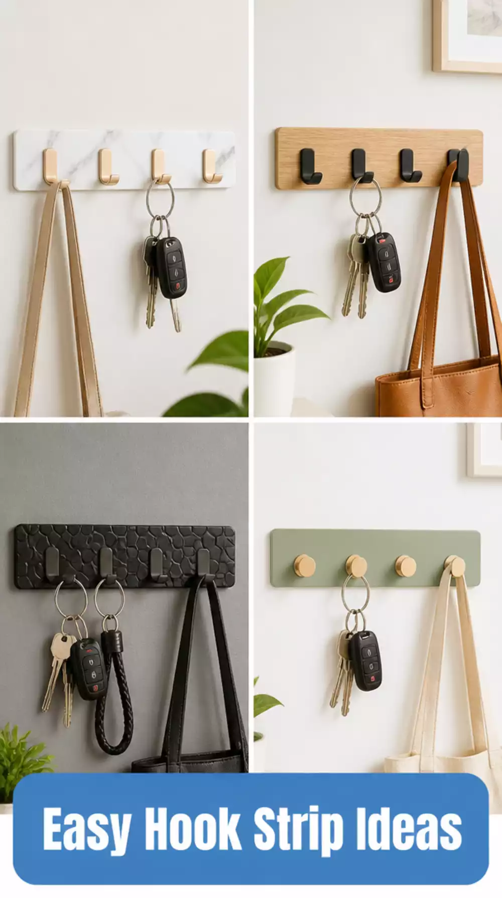Adhesive Entryway Hook Strip That Holds Bags and Keys Without Damage