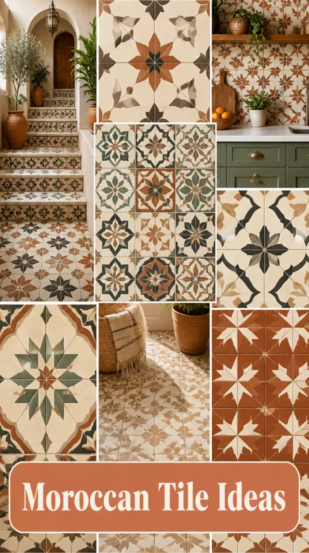 Entryway Moroccan-Pattern Cement Tile in an Earthy Warm Colour Palette