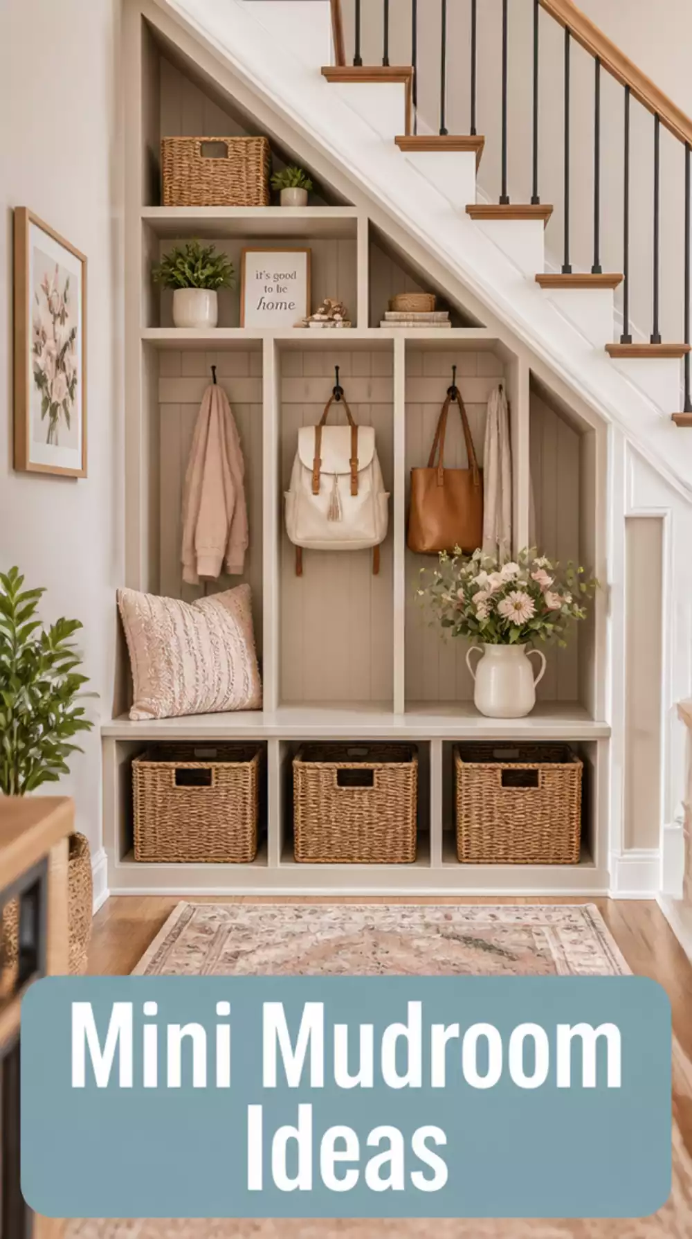 Under-Stair Open Cubby Shelf That Turns an Alcove into a Mini Mudroom