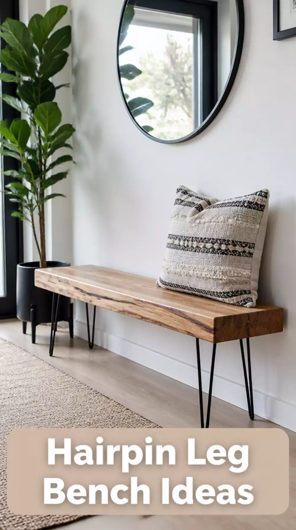 DIY Entryway Bench with Hairpin Legs and a Single Thick Timber Plank Seat