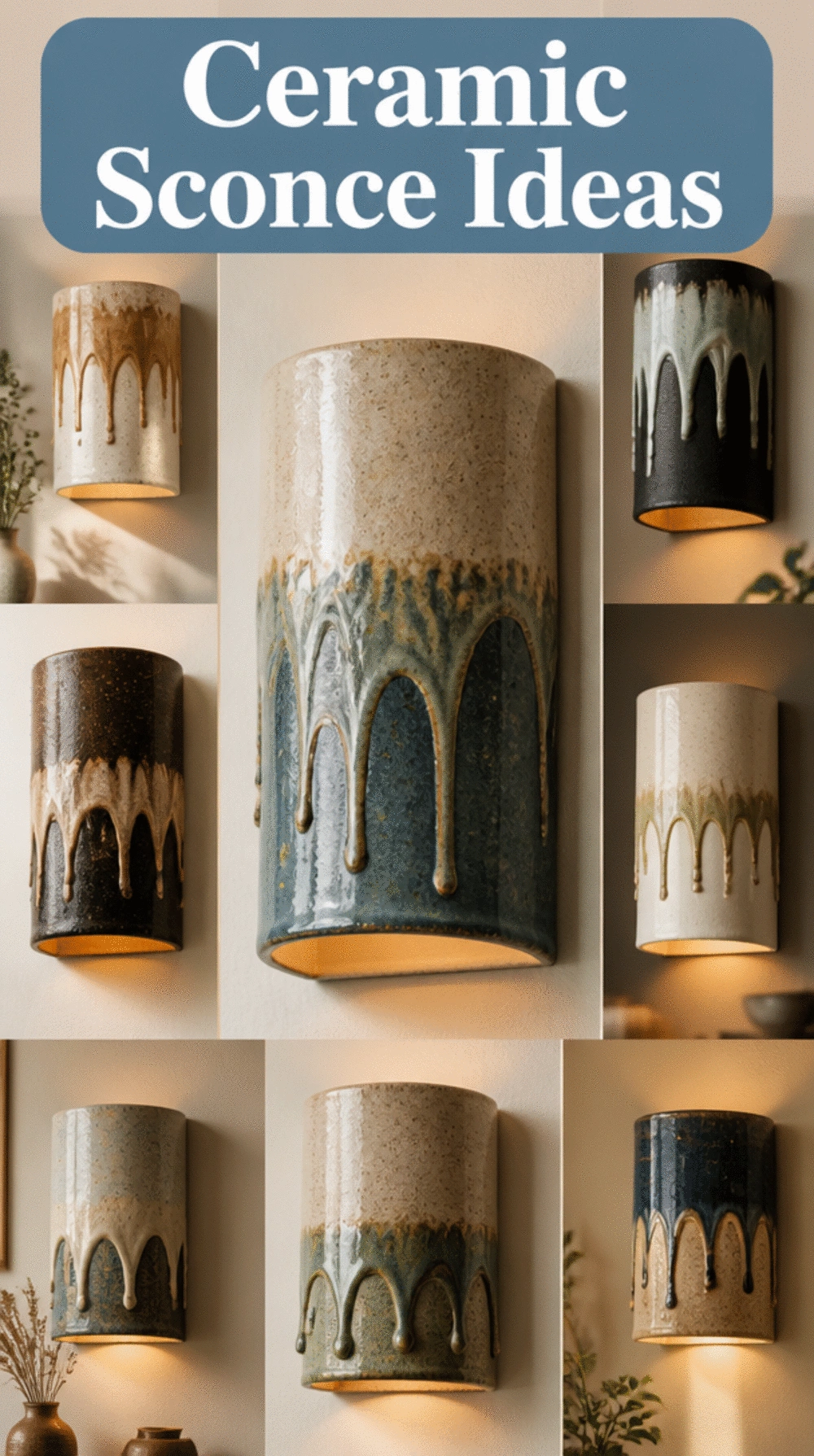 Entryway Ceramic Wall Sconce in an Organic Drip Glaze for an Artisan Look