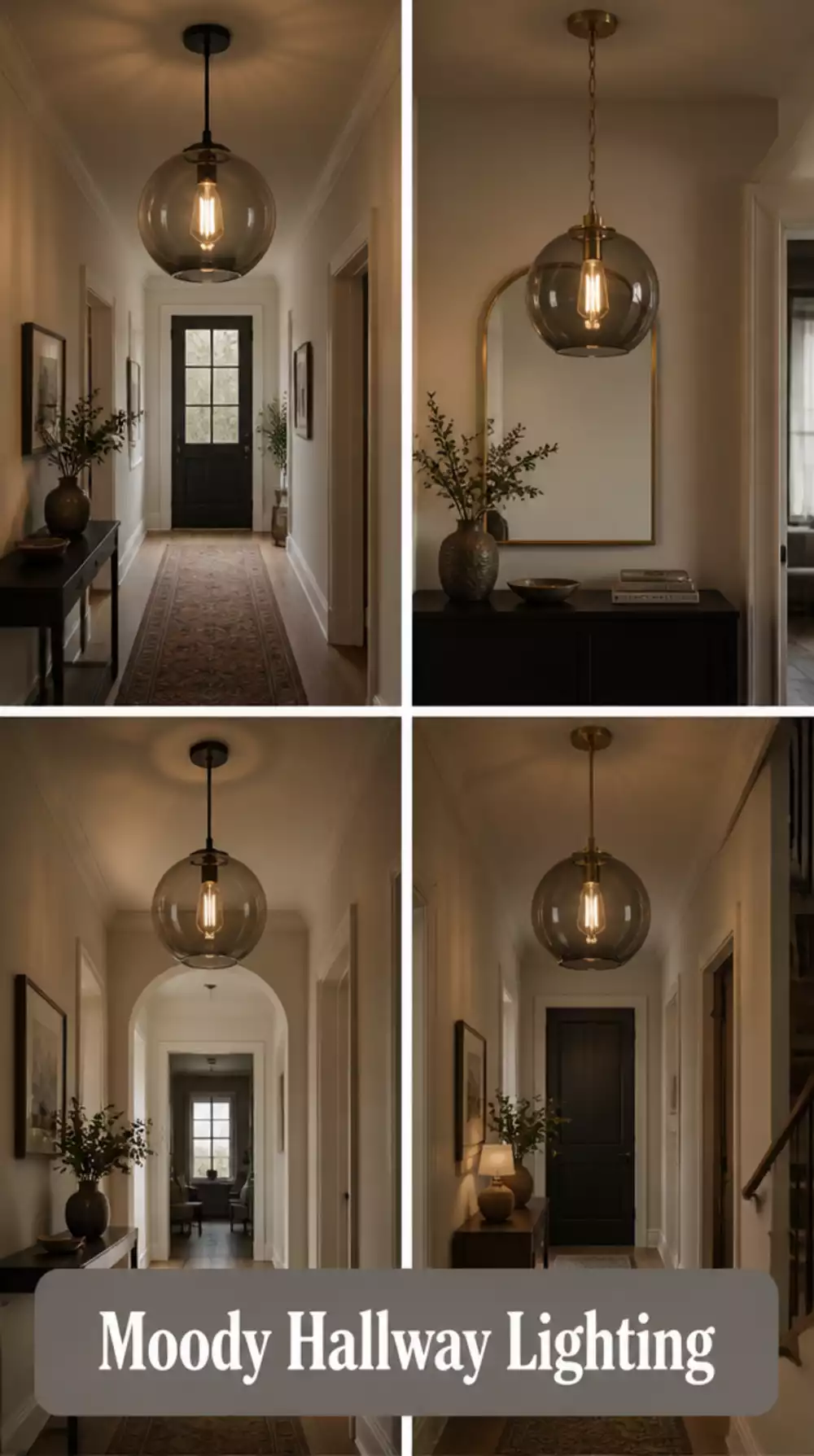 Entryway Smoked Glass Pendant in a Globe Shape for a Moody Hallway Look