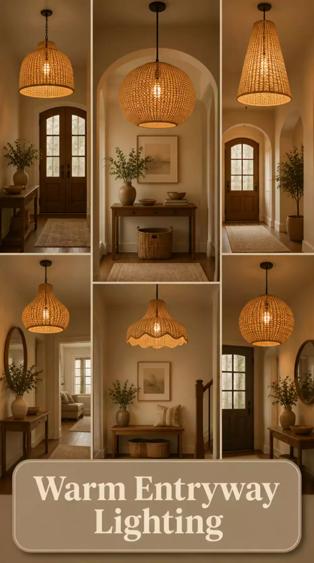 Entryway Pendant Light in Woven Rattan That Casts a Warm Amber Glow