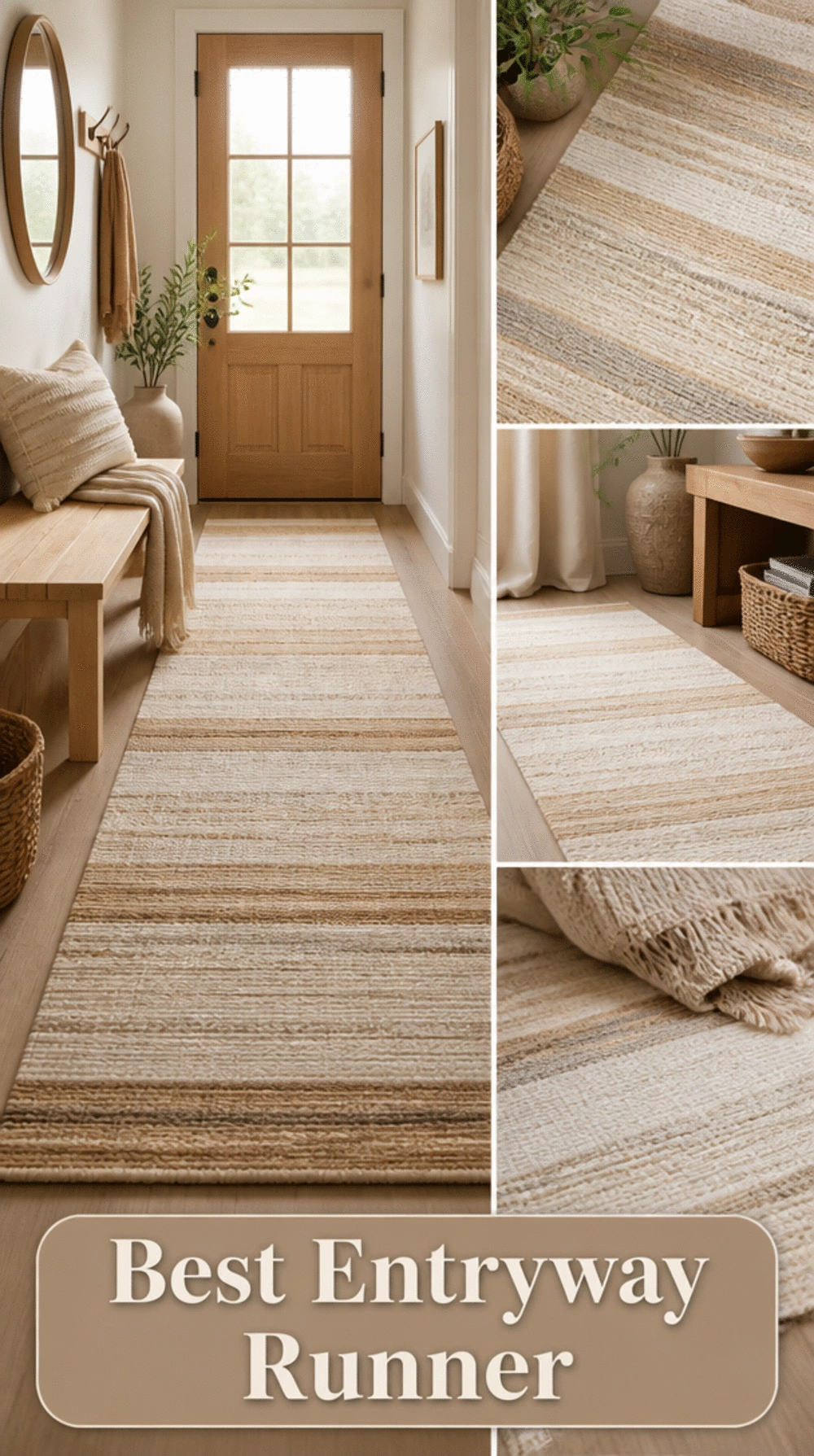 Scandinavian Entryway Runner in a Muted Stripe of Cream and Warm Sand