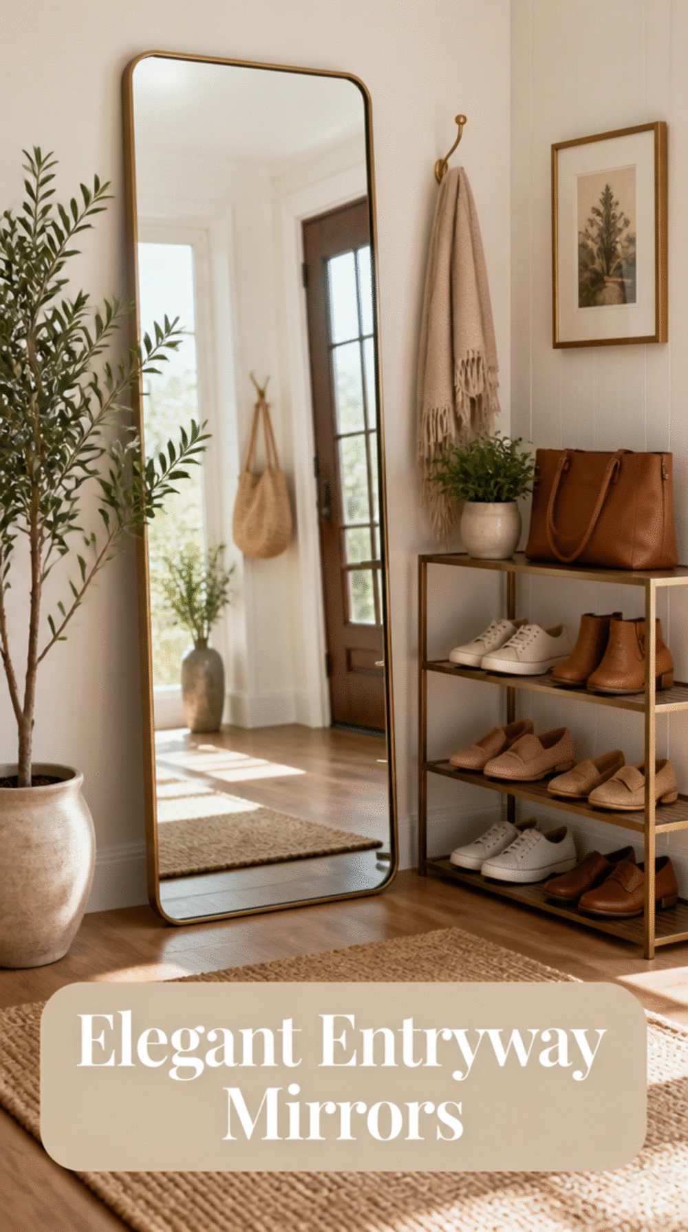 Entryway Full-Length Leaning Mirror in a Slim Black or Brass Metal Frame