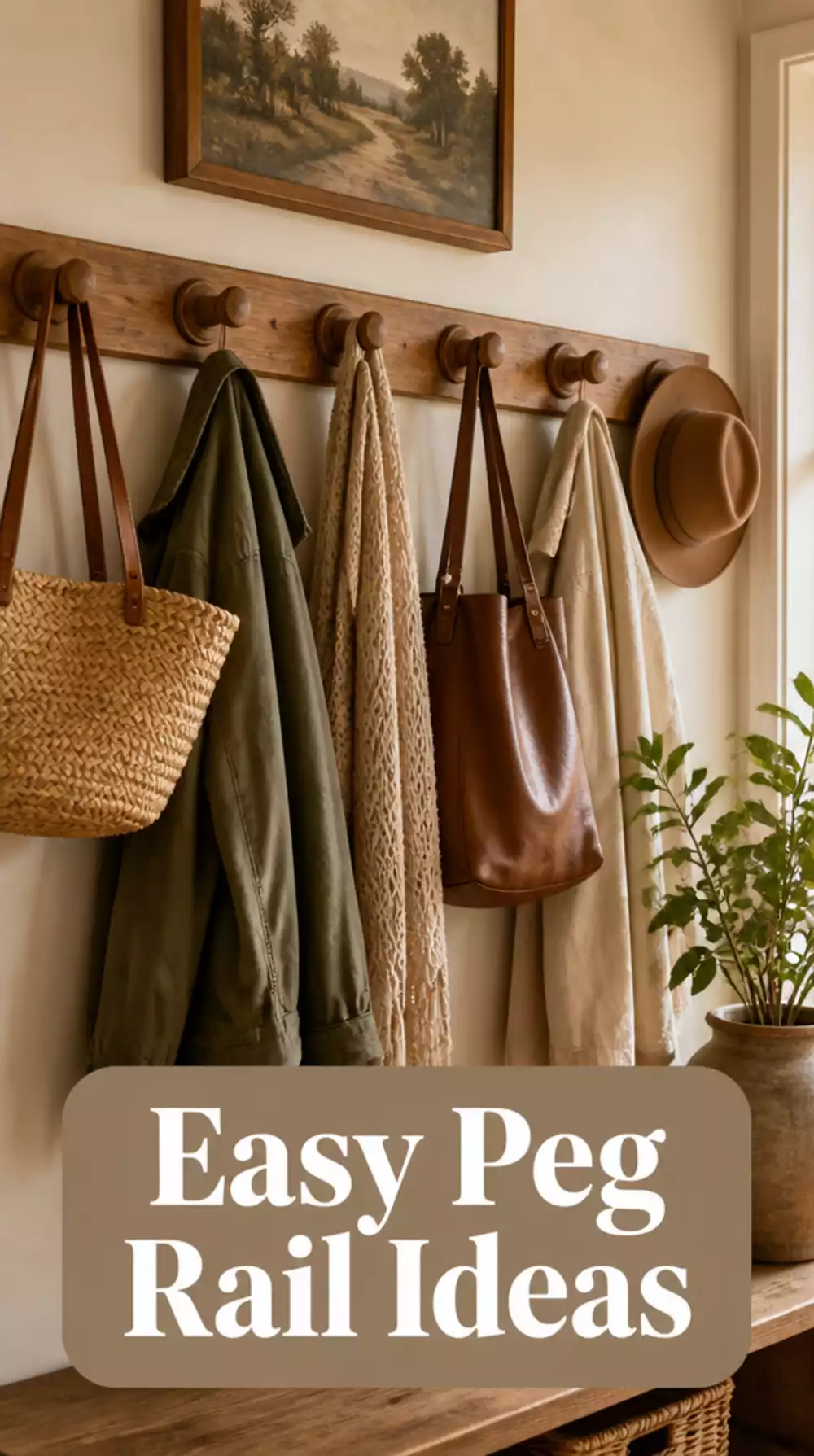 DIY Entryway Peg Rail Mounted at Coat Height with Turned Wooden Pegs