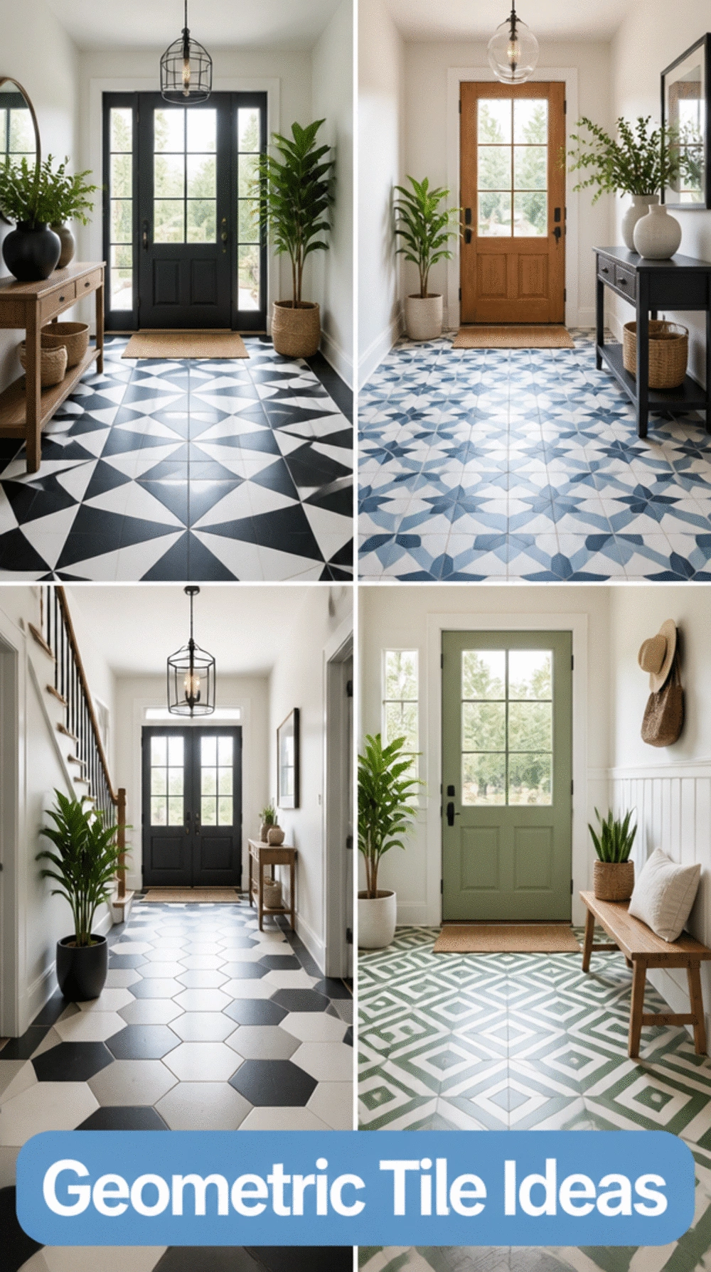 Entryway Geometric Tile Floor That Creates a Striking Pattern at the Door
