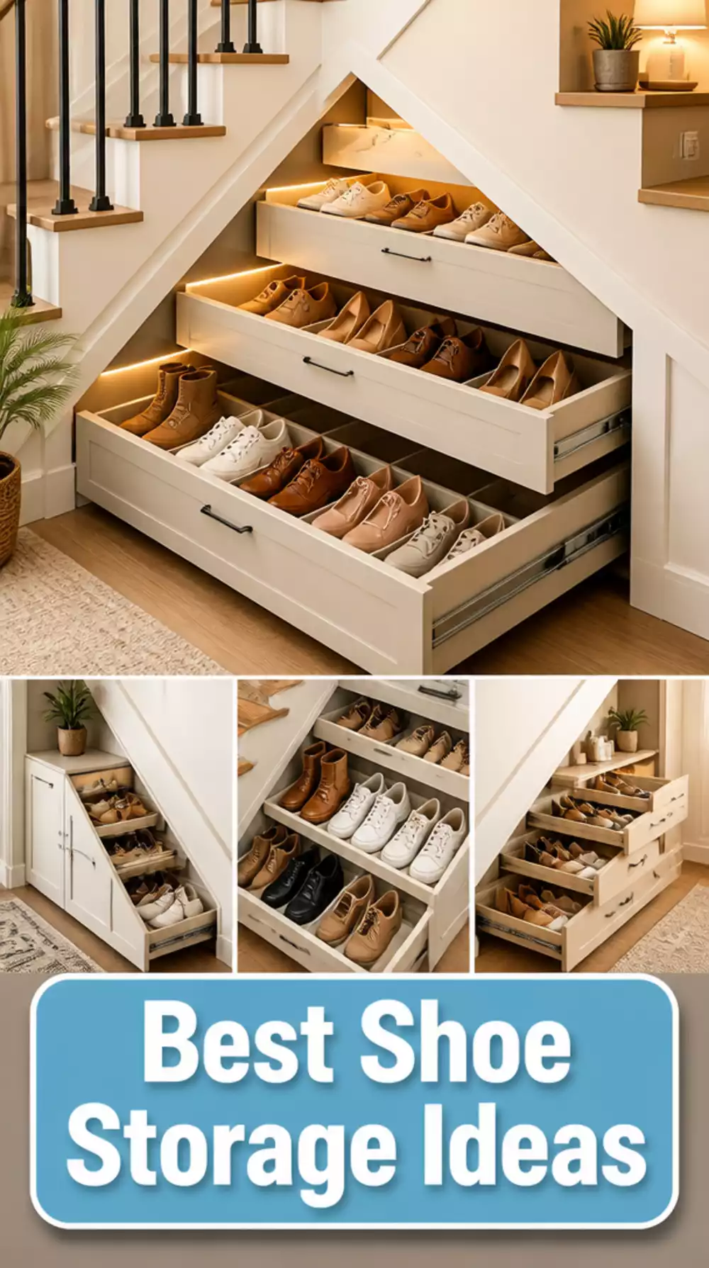 Under-Stair Pull-Out Shoe Drawer That Stores Twelve Pairs in Dead Space