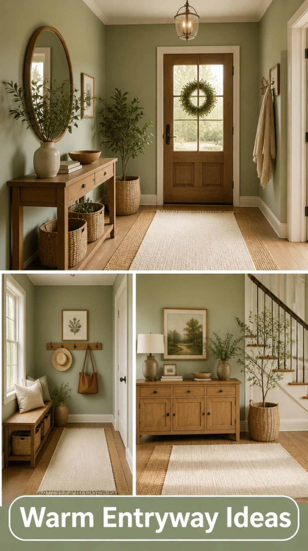 Entryway Sage Green Painted Wall That Works with Warm Wood and Linen Tones