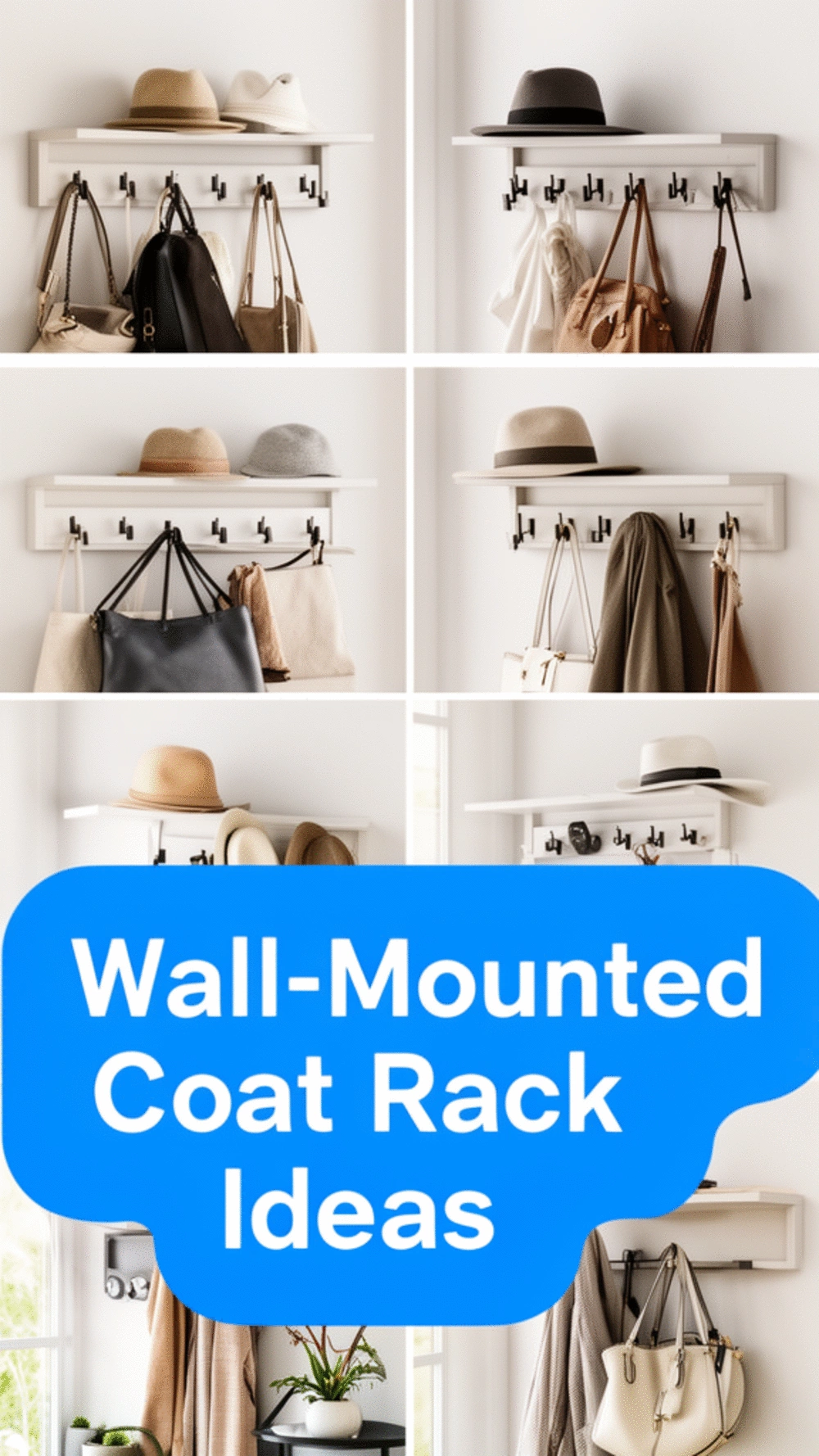 Entryway Wall-Mounted Coat Rail with a Shelf Above for Hats and Bags