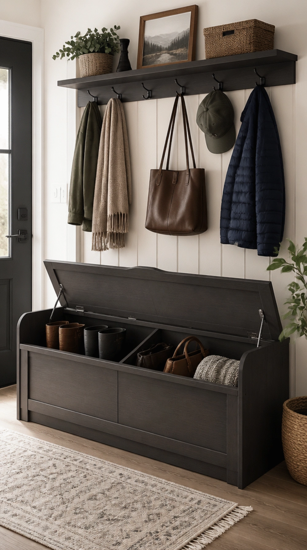 Entryway Bench with Lift-Up Seat That Holds Boots and Bags Inside