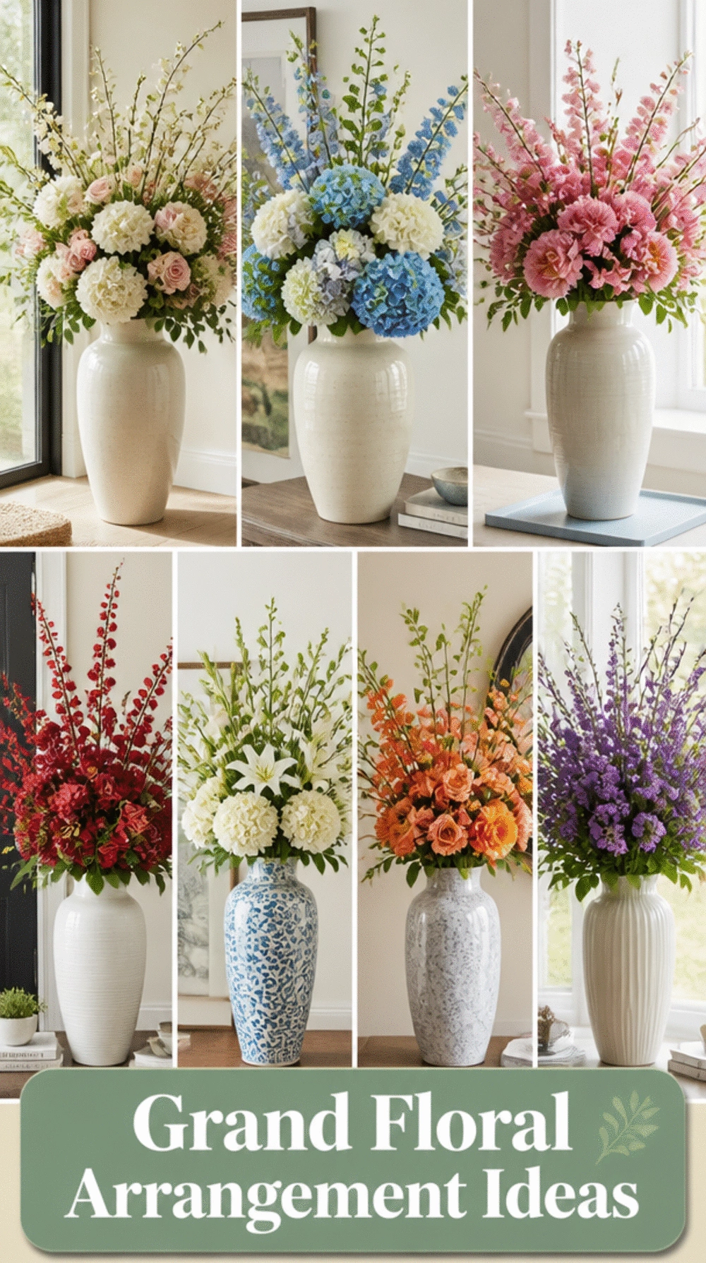 Entryway Grand Floral Arrangement in a Tall Ceramic Foyer Vase