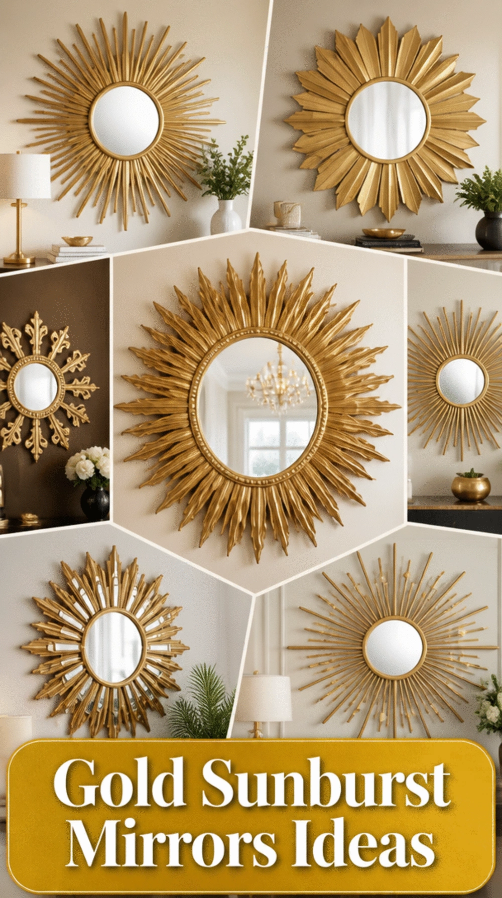 Entryway Sunburst Mirror in Gold That Acts as a Wall Art Statement Piece