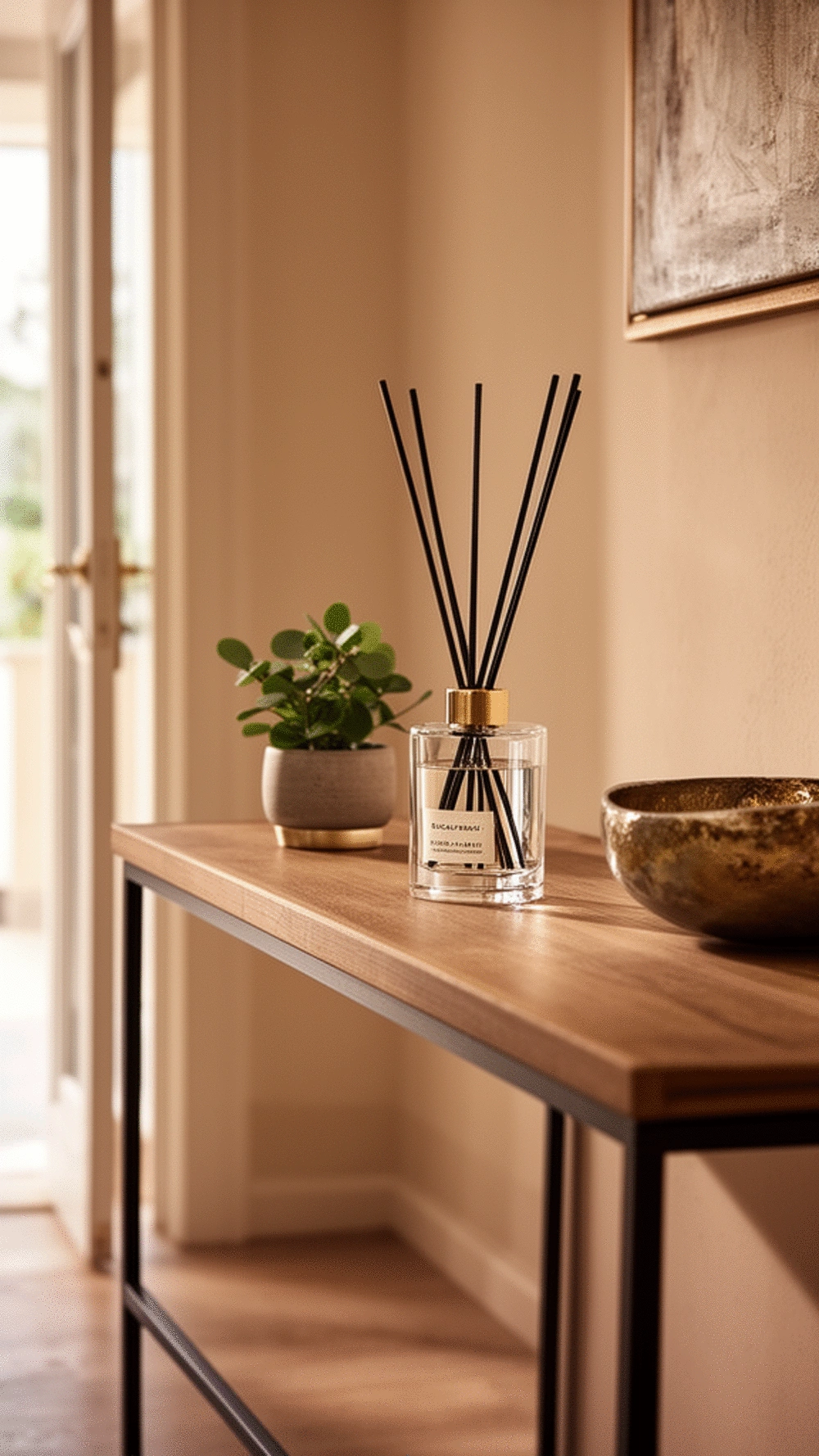 Entryway Reed Diffuser on a Console Shelf That Fills the Hall with Subtle Scent