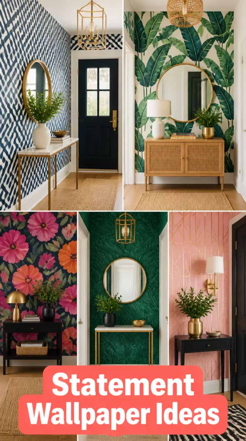 Entryway Statement Wallpaper on a Single Alcove Wall for Maximum Impact
