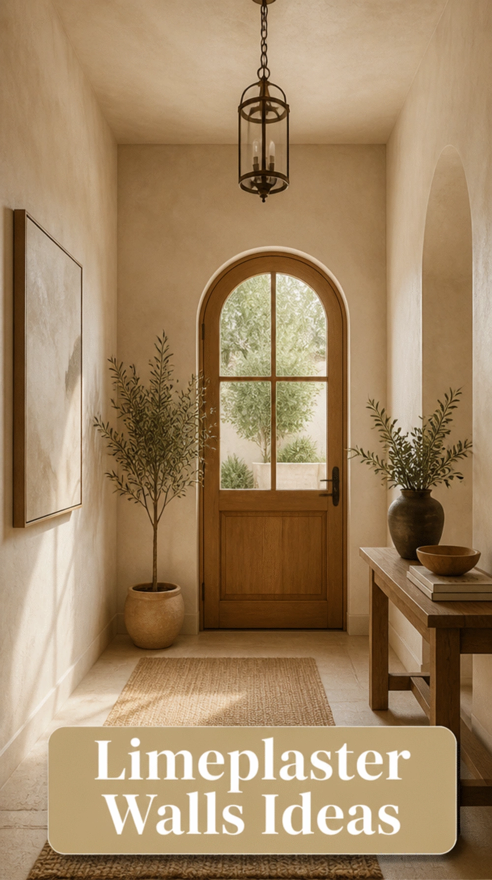 Entryway Limeplaster Wall Finish in a Warm Ivory That Catches Raking Light