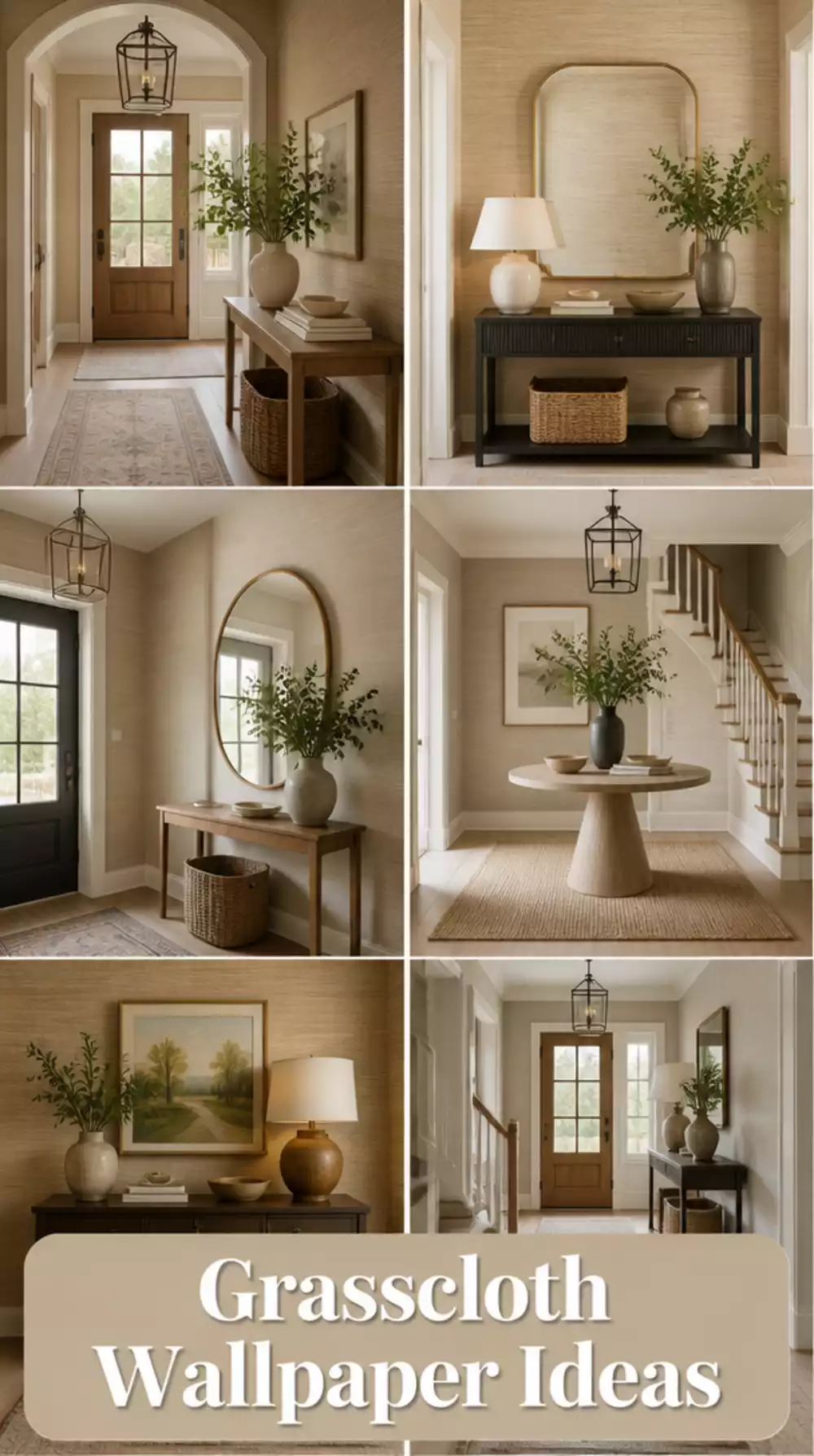 Entryway Grasscloth Wallpaper in a Warm Sand or Greige Tone