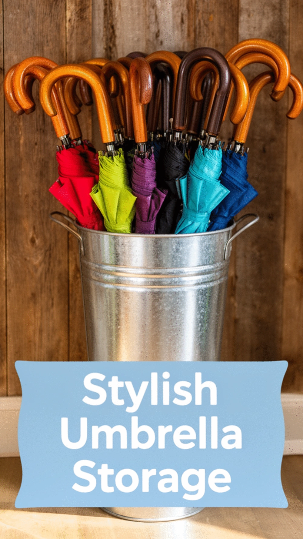 Entryway Galvanised Metal Bucket or Basket That Holds Umbrellas and Canes