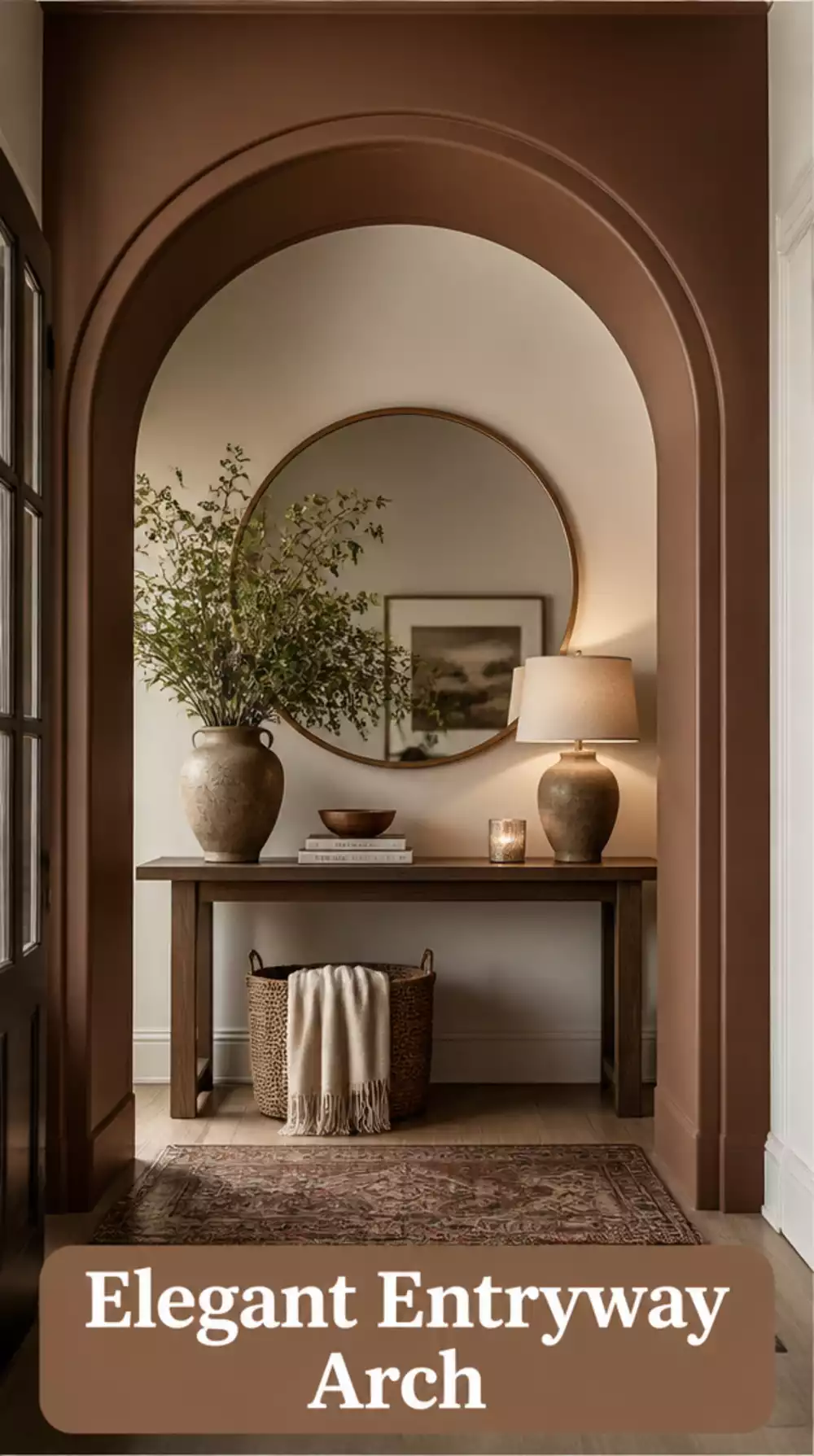 Entryway Painted Arch in a Deep Earthy Tone Behind a Console Table
