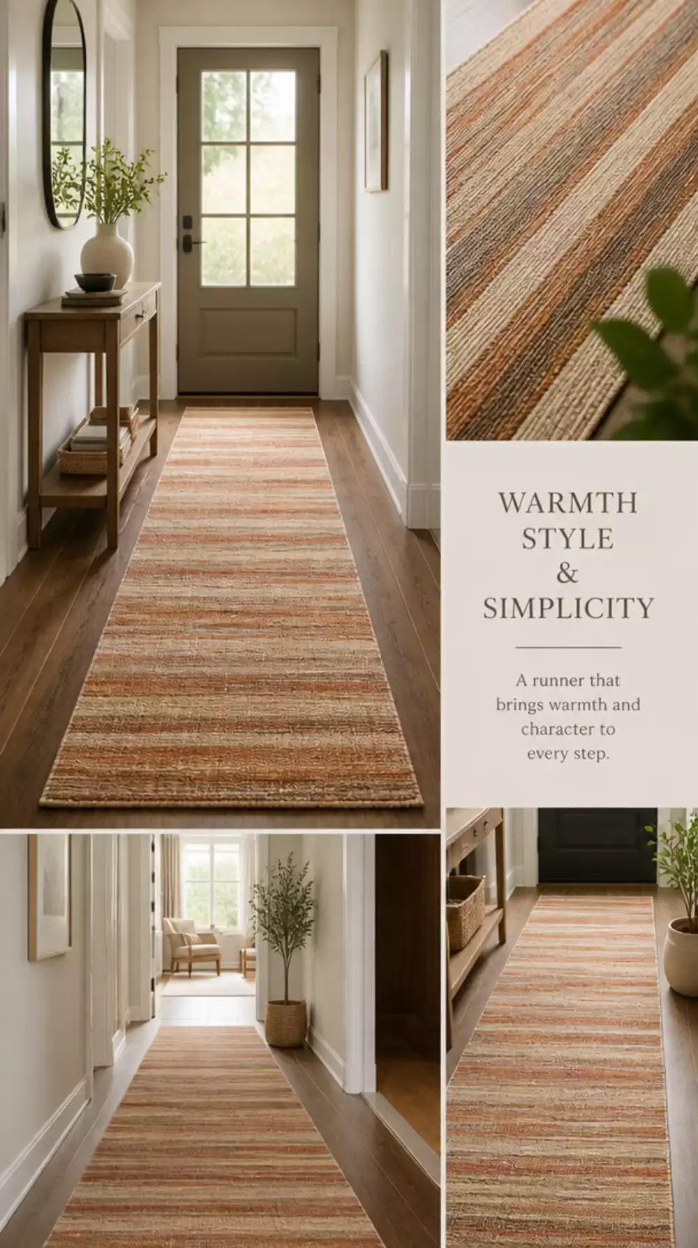 Entryway Runner Rug in a Warm Stripe That Anchors a Narrow Hallway