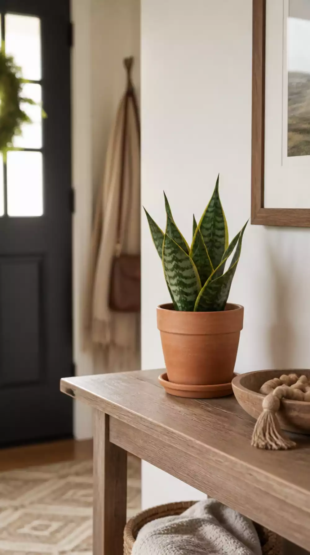 Entryway Small Snake Plant in a Terracotta Pot That Needs Almost No Care