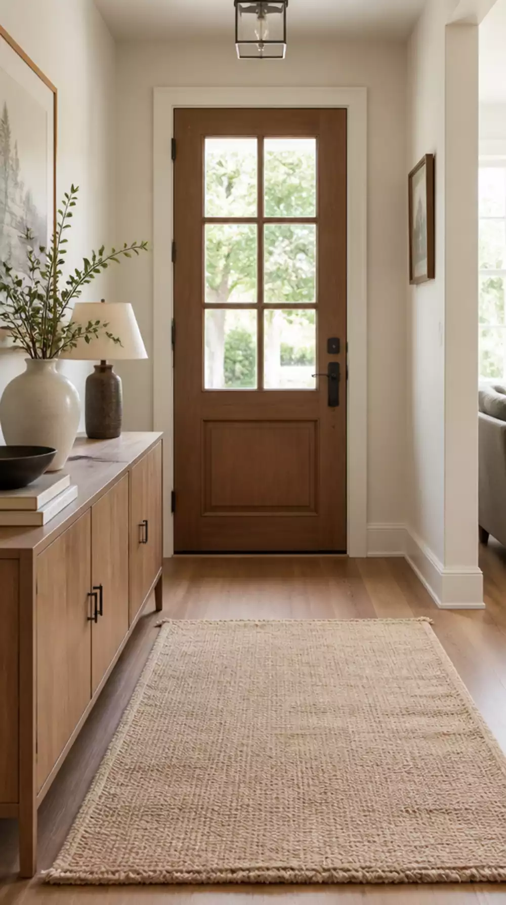Open-Plan Entryway Low Credenza That Faces the Door Without Blocking the Room