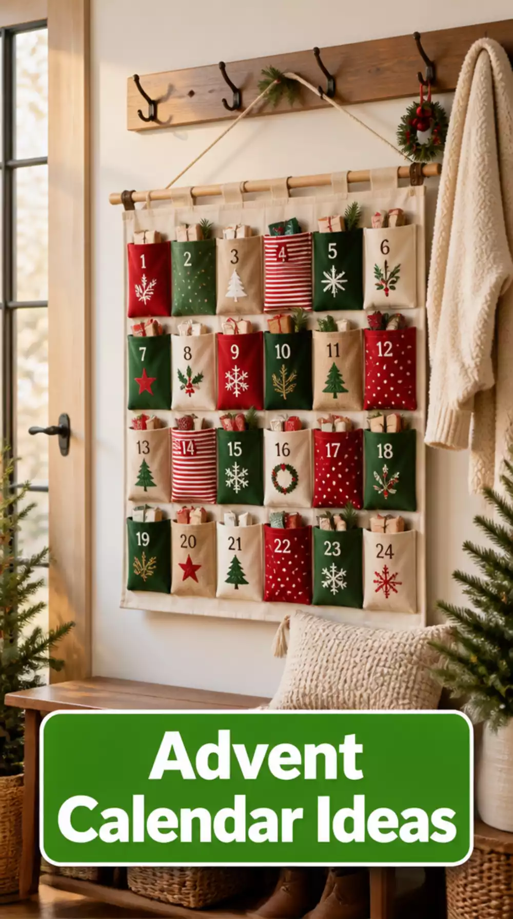 Entryway Advent Calendar Hung on a Hook Rail as a Decorative Feature