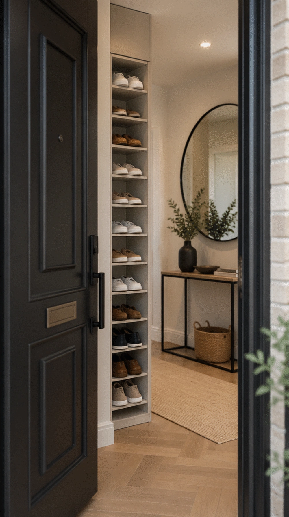 Apartment Entryway Narrow Shoe Rack That Fits Behind a Front Door