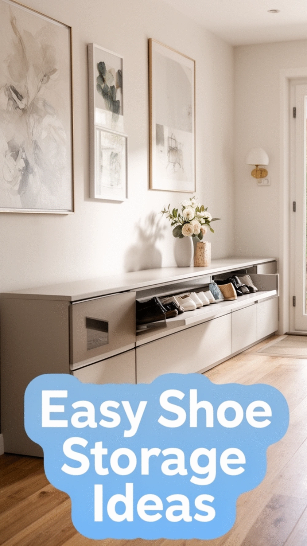 Narrow Entryway Flip-Drawer Shoe Unit That Lines the Full Length of a Wall