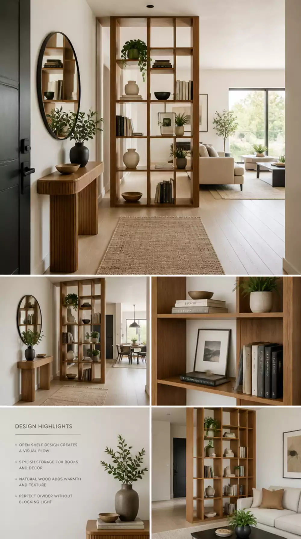 Entryway Bookcase Room Divider That Separates the Hall from the Living Area