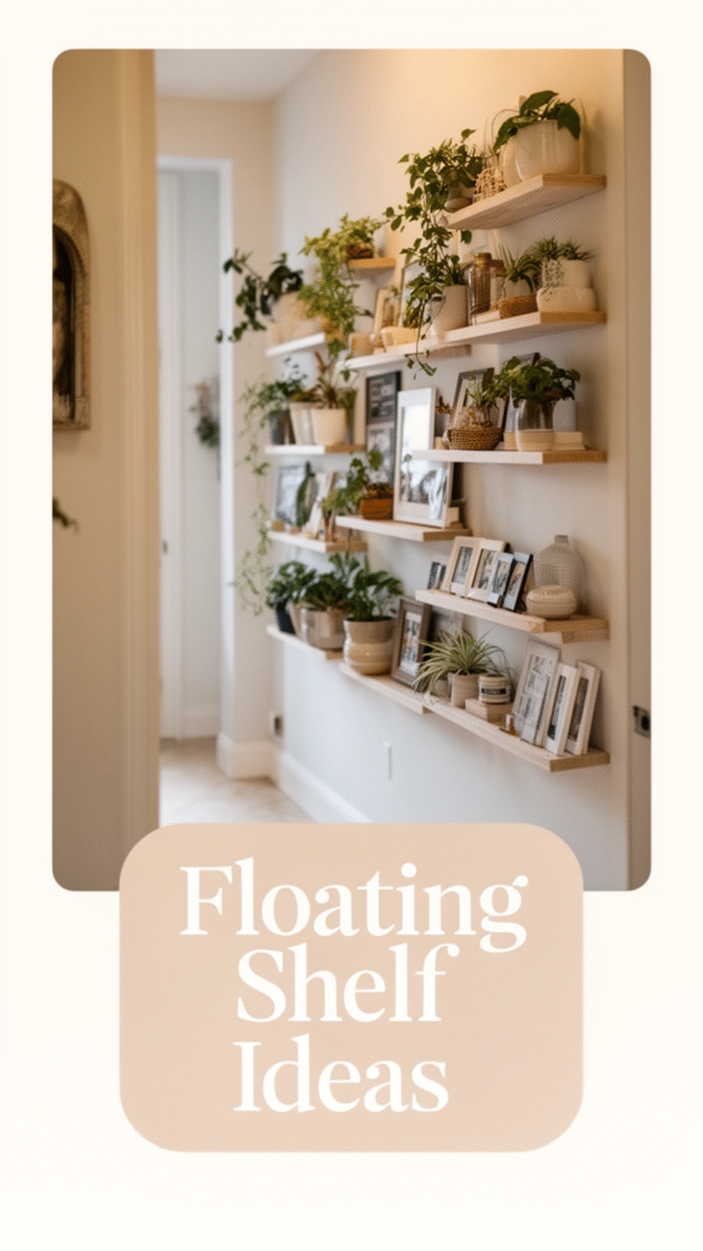 Narrow Entryway Floating Shelf Row That Runs Along the Full Wall Length