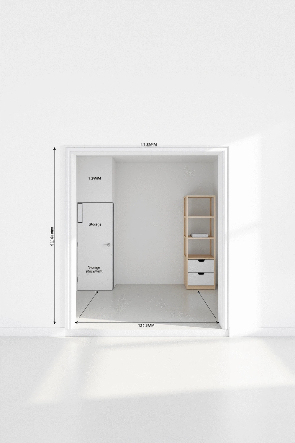Architectural diagram showing entryway floor plan with measurements and potential storage placements